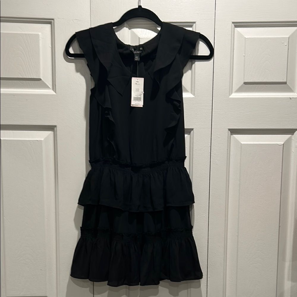 NWT Banana Republic Petite Black Ruffled Sleeveless Dress, XXS Petite